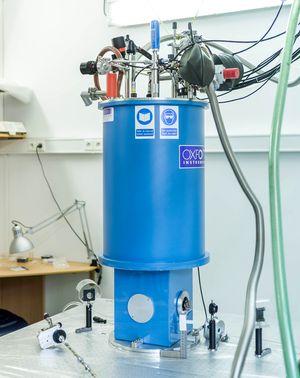 Photo of the setup for THz spectroscopy in high magnetic fields